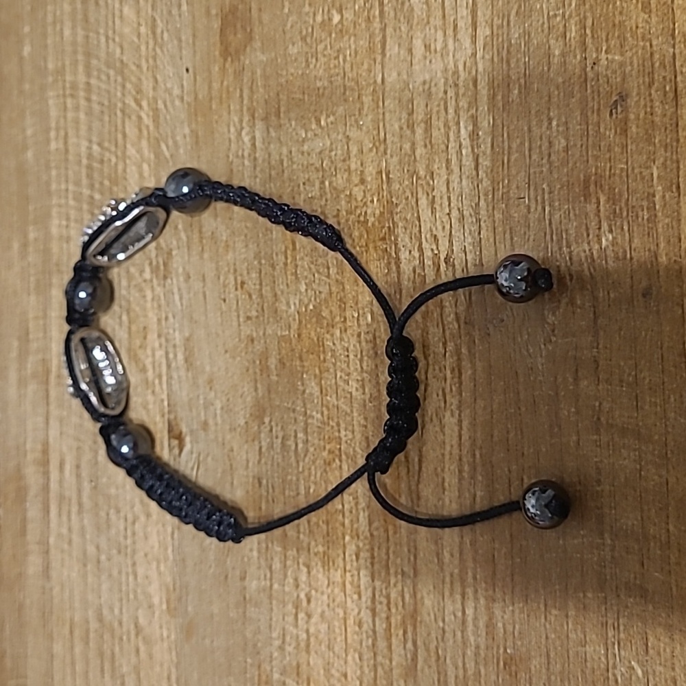 Adjustable Bracelet Rhinestone Skull Hematite Bea… - image 4